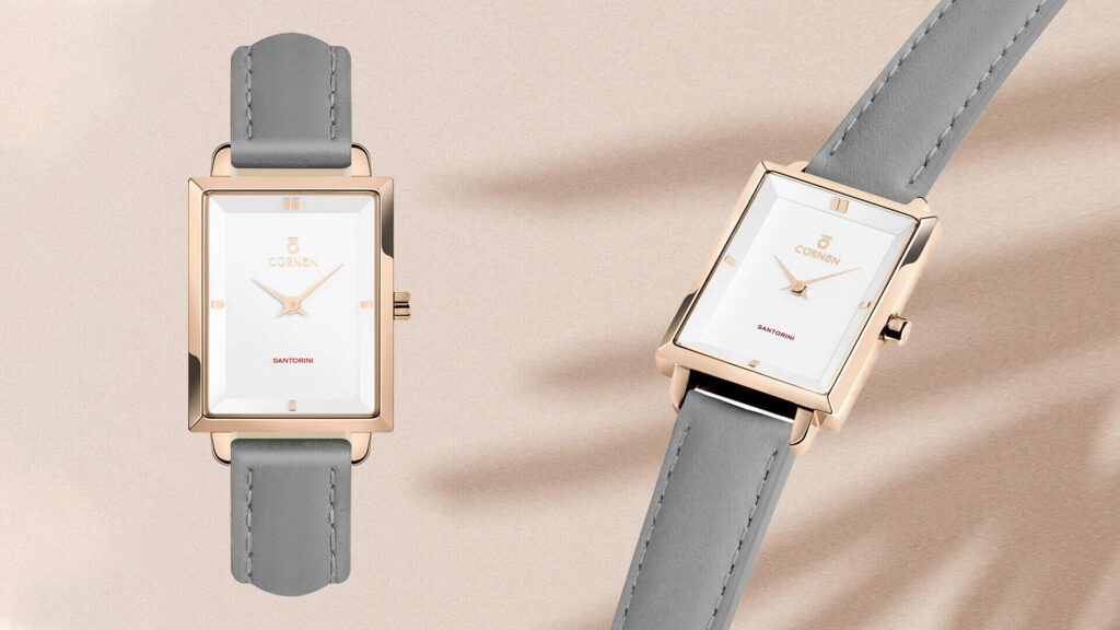 Đồng hồ nữ mặt hình chữ nhật dây da Santorini Rhea